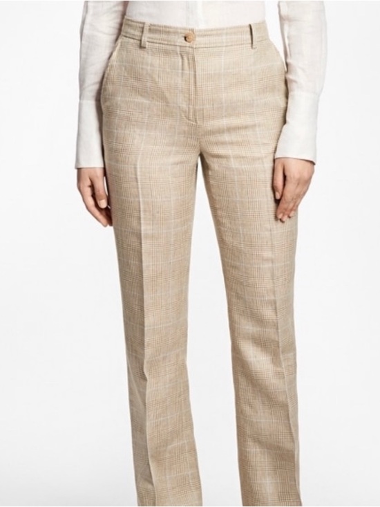 Brooks Brothers Pants - brooks brothers Catherine pant plaid high waist 100% linen tan white lined sz 8